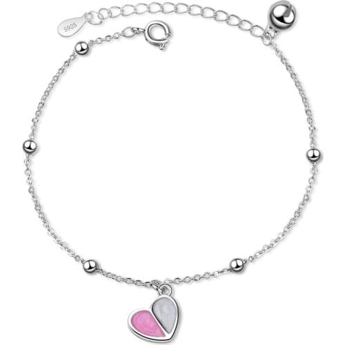 ModaOne Summer Jewelry 925 Sterling Silver Bracelet For Women Girl Pink Ice Cream Heart Beads Bracelet Best Friend Gift
