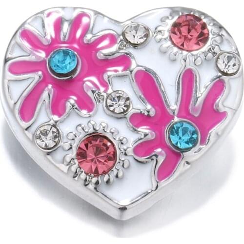 Fashion Beauty Beauty Oil heart flowers 18MM snap buttons fit snap bracelet snap jewelry wholesale KZ2012