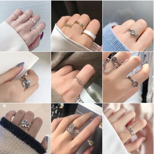Fashion Retro Womens Ring Set Punk Hip Hop Resizable Wild Simple Mens Party Jewelry Trend Gift