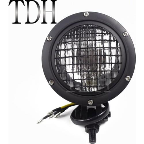 Motorcycle Retro Grill Headlight Black Clear Lens 4.5 Inch Front Headlamp For Harley Cafe Racer Bobber Chopper Vintage Head Lamp