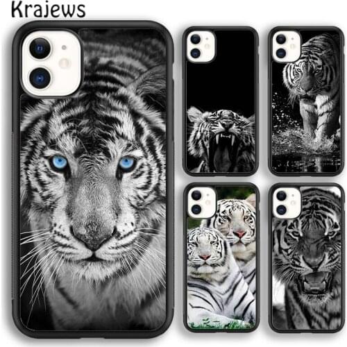 Krajews Animal White Tiger Pattern Soft Phone Case Cover For iPhone 5 SE 6s 7 8 plus X XR XS 11 12 pro max Samsung Galaxy S9 S10