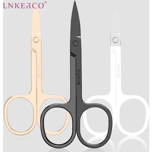 Lnkerco Eyebrow Nose Hair Scissor Stainless Steel Cut Mustache Eyelash Ear Nose Hair Remover Scissors Facial Makeup Beauty Tool