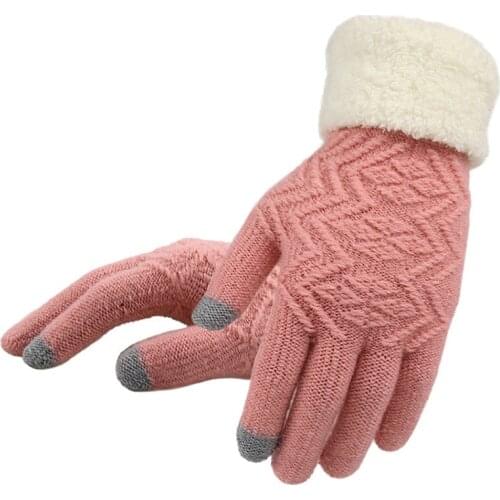 Winter Women Knitted Gloves Touch Screen Keep Warm Glove Full Finger Soft Stretch Knit Mittens Girls Guantes