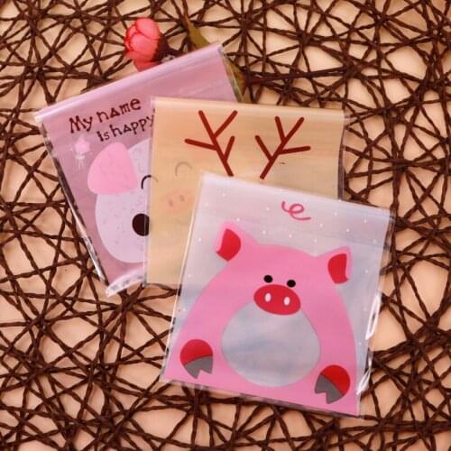 Lovely Cartoon Animals Designed Plastic Bags 10x10+3cm Colorful Biscuits Display Pouches 100pcs/lot Cute Pig and RuRu Panda Bags