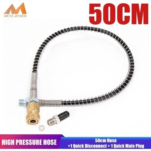 High Pressure Hose M10x1 Thread Nylon Air Refilling 50cm Wrapped with Stainless Steel Spring and Quick Connectors Fittings