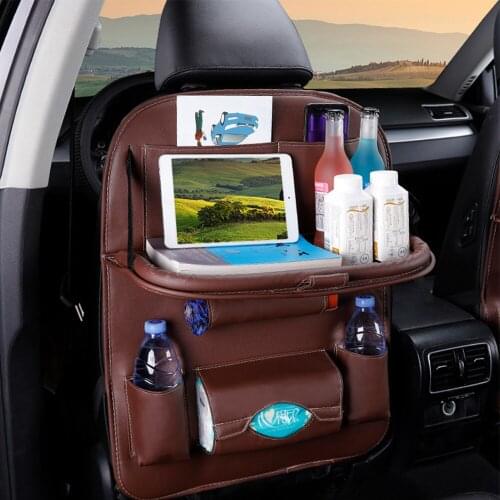 New Car Seat Back Bag Folding Table Organizer Pad Drink Chair Storage Pocket Box Travel Stowing Tidying Automobile Accessories