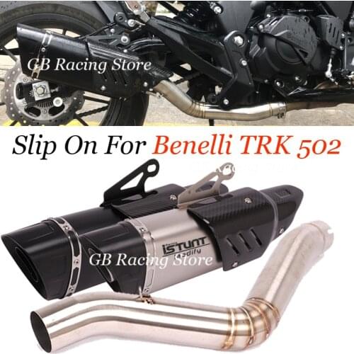 TRK502 Motorcycle Full System Exhaust Mid Link Pipe Motorbike Laser Marking For Benelli Carbon Fiber Muffler For Benelli TRK 502
