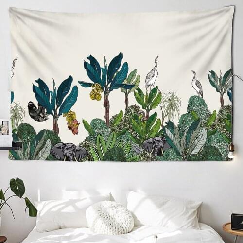 Tropical jungle Animal Tapestry Retro Wall Covering Palm Tree Tapestry Flower Pattern Background Wall Cloth