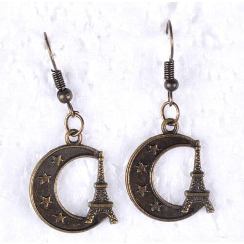 22MM Antique bronze vintage star moon Eiffel Tower earrings for women earing metal alloy drop dangle earring jewelry fashion