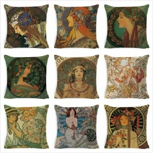 Vintage European Cushion Cover Art Nouveau Mucha Gallery Cushion Case Home