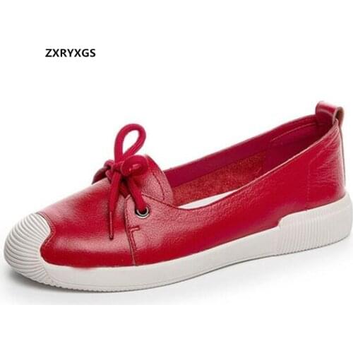 2021 New Fashion Bow 100% All Natural Genuine Leather Shoes Womens Vulcanize Shoes Flats Shallow Mouth Comfort Trendy Shoes