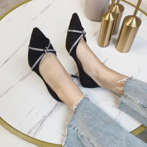 New Pointed Women High Heel Fashion Stiletto High Quality Rhinestone Office Frosted Leather Womens Shoes Banquet Shoes W37-33