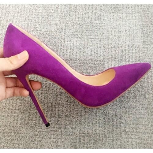 Women Pumps Genuine Suede Leather Thin Heel 10 Cm High Heels Solid Color Apricot Black Pointed Toe Shoes Big Size 4-13.5 C003B