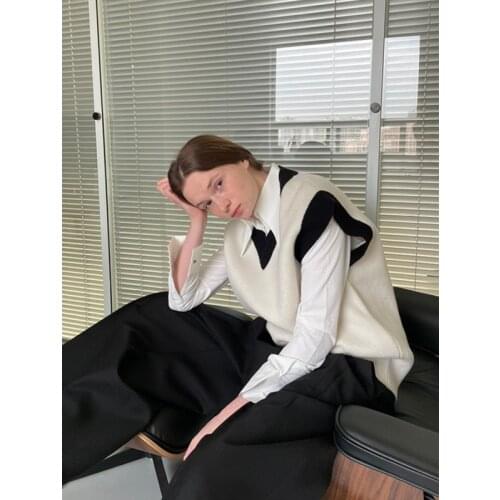 100% Wool Knitted Vest V-neck Outfit Vest Coat Women