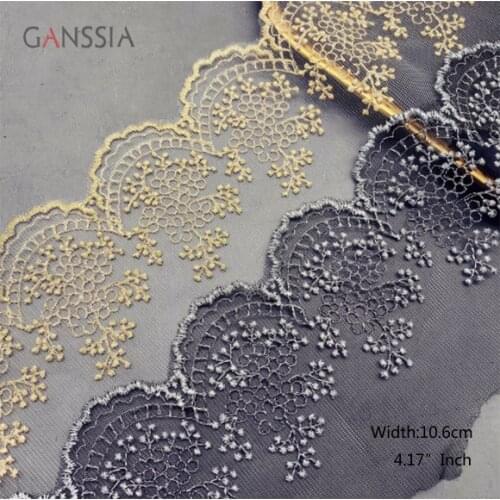 1yard Width:10.6cm Flower Embroidered Lace Trim Glod&Gray Laces for Wedding Dress / Curtain Sewing Accessories(ss-2424)