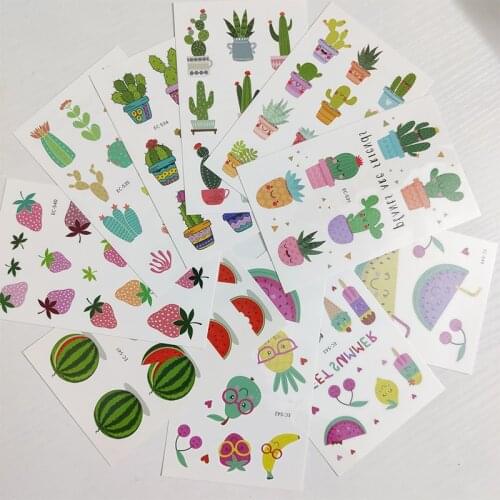 10pc Children Temporary Tatoo Sticker Waterproof Fake Tattoo Cactus Fruit Strawberry Flower Tattoos Hand Foot Tatouage Boy Girl