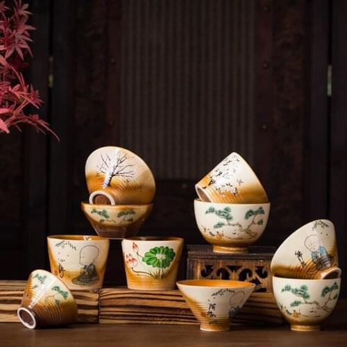 2pcs/set Retro Printing Tea Cup Household Kungfu Tea Cup Set Tea Bowl Kiln Change Crafts Kitchen Drinking Tool