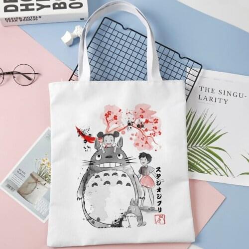 2021 Totoro Louis Pattern Print Shopping Bag Tote Bag Shoulder Bag Cartoon Harajuku Canvas Bags Large Capacity College Handbag