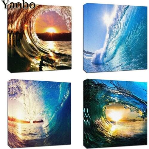4 pcs DIY diamond embroidery Ocean Sunset Seascape full square round diamond painting cross stitch mosaic sticker decor