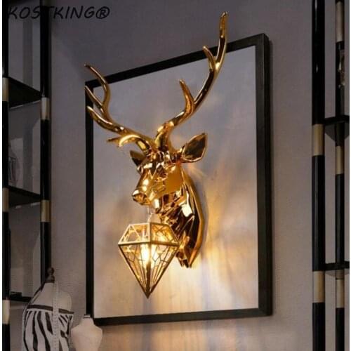American Retro Gold Deer Wall Lamp Antlers Wall Light Fixtures Living Room Bedroom Bedside Lamp Led Sconce Home Decor Luminaire