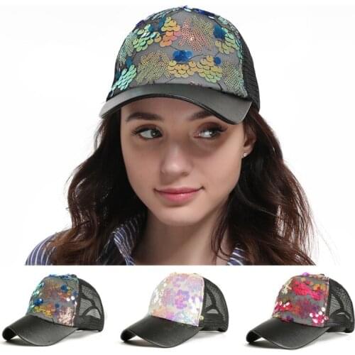 Glitter Ponytail Baseball Cap Women Snapback Hip Hop Sequins Shine Caps Summer Hats Mesh Outdoor Hat Bone L1