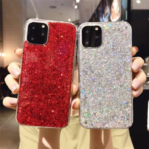 Shiny Bling Sequins Candy Color Phone Case For iPhone 11 12 Pro Max X XR XS Mini 7 8 Plus SE 2020 Shockproof Soft TPU Back Coque