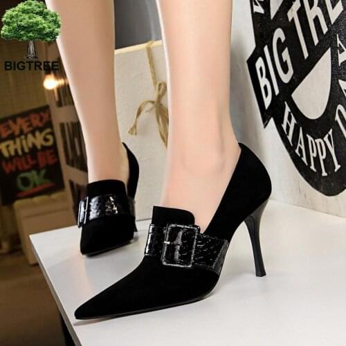 BIGTREE Shoes Ankle Boots Ladies High Heels Female Fashion Short Boots Unique design Suede sexy snakeskin with belt buckle
