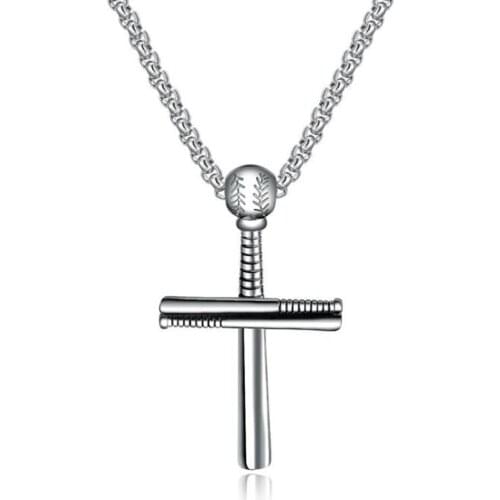 Stainless Steel Hip Hop Baseball Bat Gold Christ Cross Punk Rock Men Pendant Necklace Jewelry Gift For Him with Chain