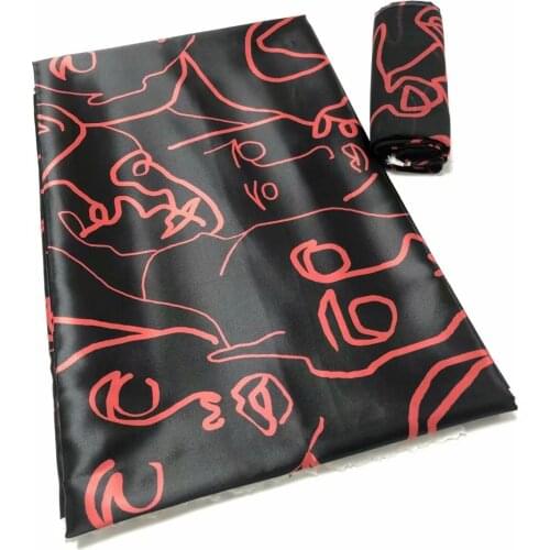 Black Elegant Soft African Silk Wax Fabric Hign Quality African Ankara Silk Satin Fabric Ghana 4+2yards TL1517-2