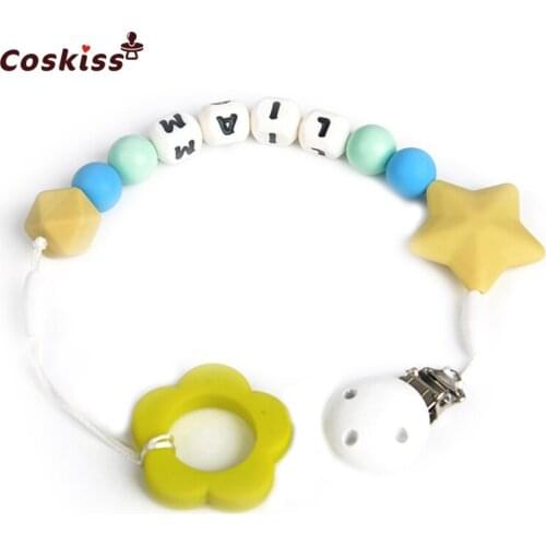 Baby Silicone Teether Beads Pacifier Clip Toodler Food Grade Baby Silicone Letter Beads Eco-Friendly Baby Teether Toy