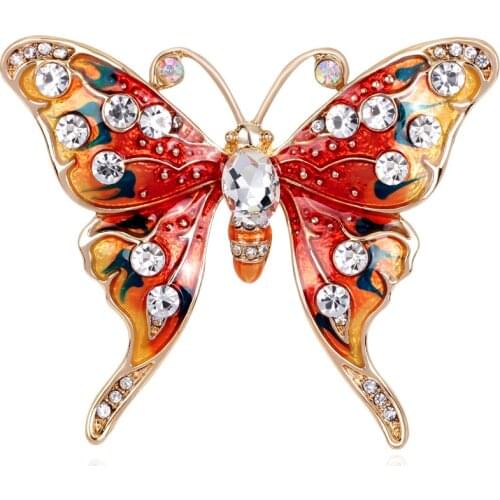 HOSENG Crystal Rhinestone Butterfly Brooch For Women Fashion Insect Enamel Pin Spring Winter Coat Jewelry Part HS_2322