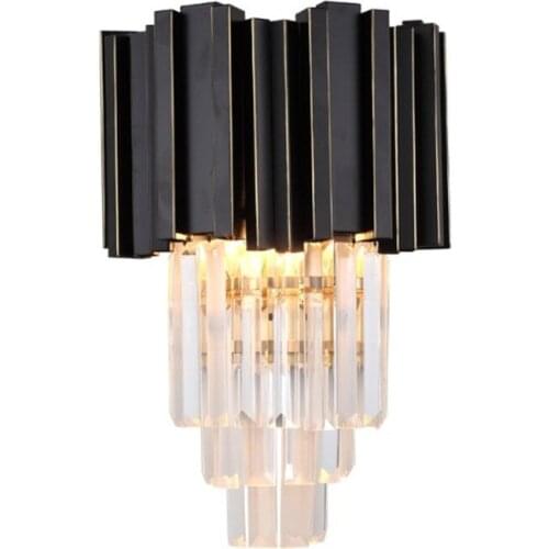 Crystal Wall Light, Gold Black Finish Wall Sconce, Modern K9 Crystal Drops Shade Wall Lamp Bedroom Living Room Lighting