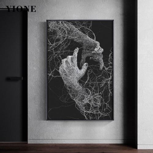 Abstract Black and White Root Line Hands Canvas Painting Custom Modern Wall Art Poster Prints Picture for Living Room Home Deocr