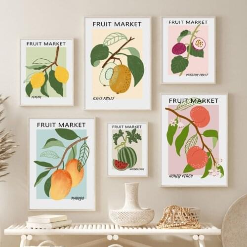 Kiwi Mango Lemon Peach Fig Banana Dragon Fruit Vintage Posters And Prints Wall Art Canvas Painting Wall Pictures Dining Decor