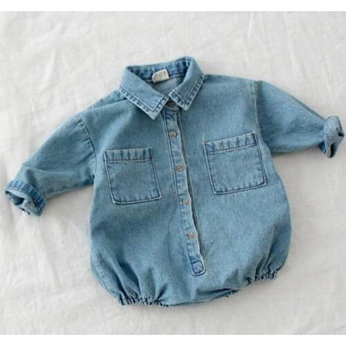 New Arrival Autumn Spring Fall Baby Denim Bodysuit Long Sleeve Soft Infant Boys Girls Jeans Jumpsuits 6M-24M