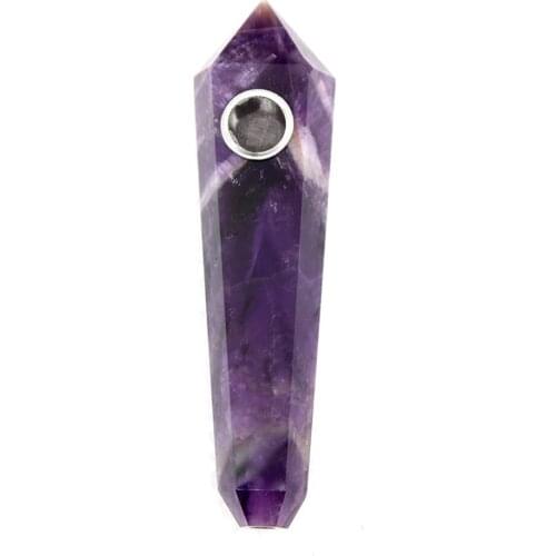 Dream Amethyst Smoking Pipe Natural Purple Crystal Cigarette Accessory Tobacco Holder With Stainless Steel Metal Bowl Filter