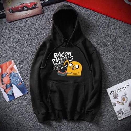 Fashion style cotton Hoodie sleeves adventure time jake and finn Bacon pancakes black white Hoodie Sweatshirt