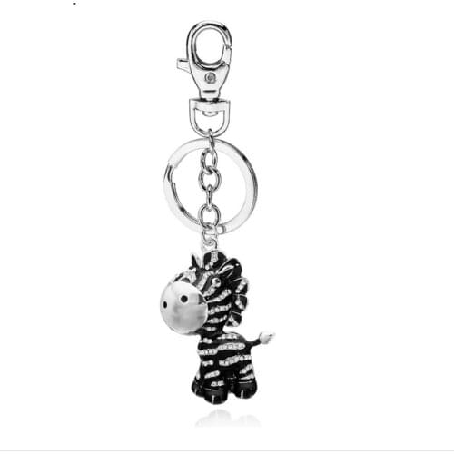 BAOPON Fashion Black Color Crystal Zebra Ride Keychain New Arrival Key Chain Ring Silver Plated Pendant Women Handbag wholesale