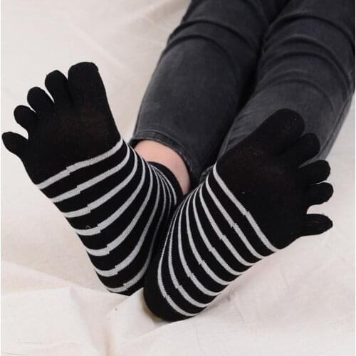 1 Pair Women Five Finger Socks Ladies Sports Breathable Comfortable Shaping Anti Friction Casual Cotton Stripe Low Cut Socks