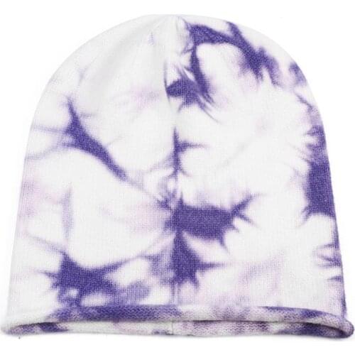2020 New Boys Girls Purple Cashmere Beanie Men Women Warm Slouchy Winter Hat Soft Knit Blue Tie Dye Beanie