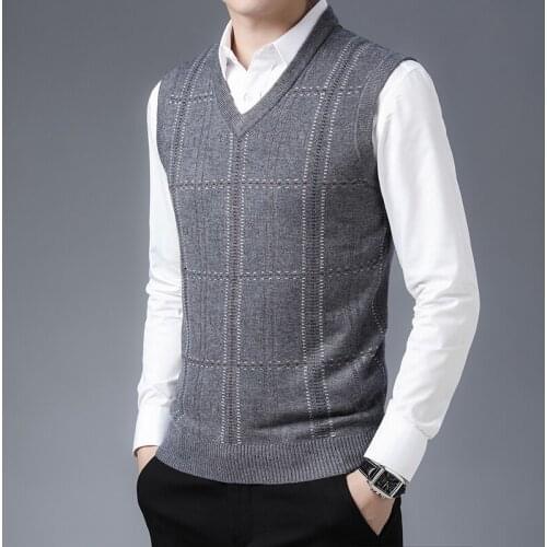 New 2020 Man Wool Sweater Casual Striped Sleeveless Jumper Male V-Neck Cashmere Knit Vest Pullovers