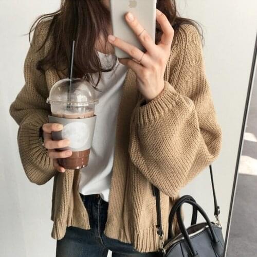 GOOHOJIO 2020 New Autumn Winter Women Sweater Cardigans Oversize V-neck Knit Cardigans Women Outwear Chic Solide Color Sweater
