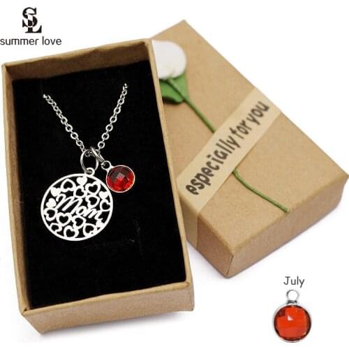 New Stainless Steel Link Chain Necklace Women Colorful Crystal Birthstone Mom Pendants Necklace 2019 Mothers Day Gifts Jewelry
