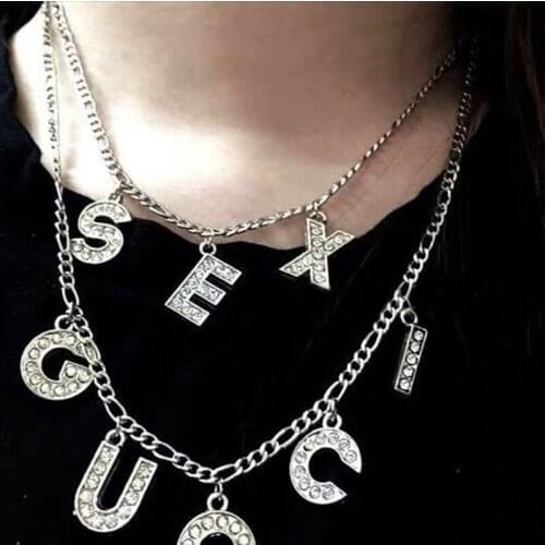 Europe and the United States Say Letters Rhinestone Necklace Men Fashion Hip-Hop Couple Pendants Silver Jewelry Necklace