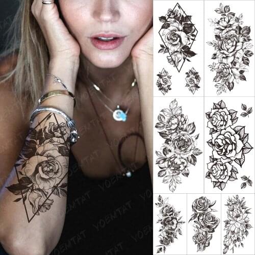 Transferable Waterproof Temporary Sleeve tatooo Stickers Rhombus Jasmine Orchid Rose Arm tattoos Body Art Fake tatoo Male Female