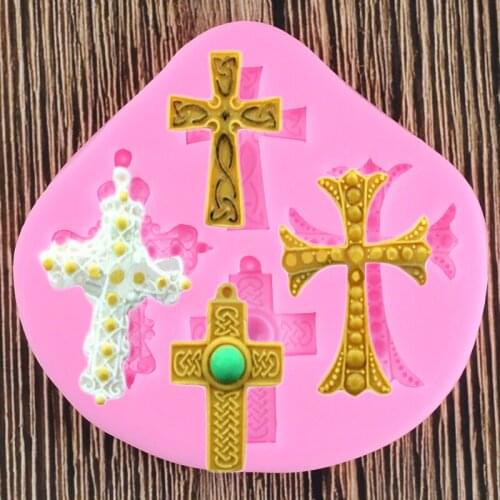 Food Grade Fondant Cake Silicone Mold Happy Crosses For Reverse Forming Polymer Clay Chocolate Decoration Tools