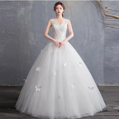 Dress Wedding Dress V neck Sleeveless Slim Slimming Tulle Lace Sequin Applique Embroidery Open Back Luxury White Ladies Bridal G
