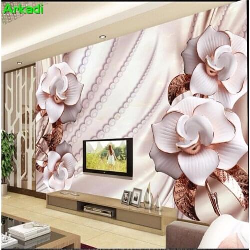 Custom photo mural 3D embossed gold beads flower living room sofa bedroom TV background wall covering decoration wallpaper