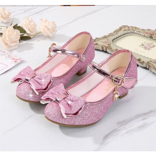 Girls Sandals Rhinestone Butterfly Latin Dance Kids Shoes Children High Heel Princess Shoes Glitter Leather Party Dress Wedding