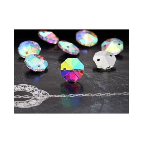 Crystal AB Eight sided shape Glass Crystal sew on rhinestones two hole Diy wedding dress accessories Free shipping